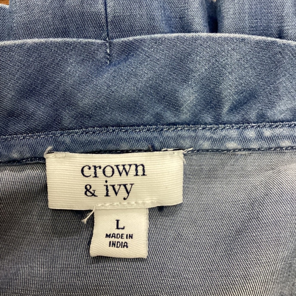 Crown & Ivy Womens Blue Tencel Lyocell Ruffle V-Neck Puff Sleeve Blouse Large - Picture 6 of 7
